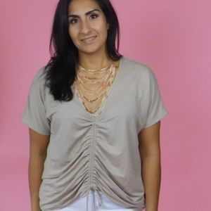 Short Sleeve Gathered Drawstring Top